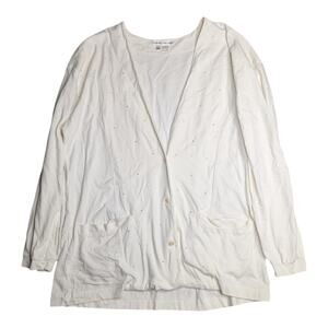 Vtg 1990s Nancy Heller White Rhinestone Studded Cotton V-Neck Cardigan 2X